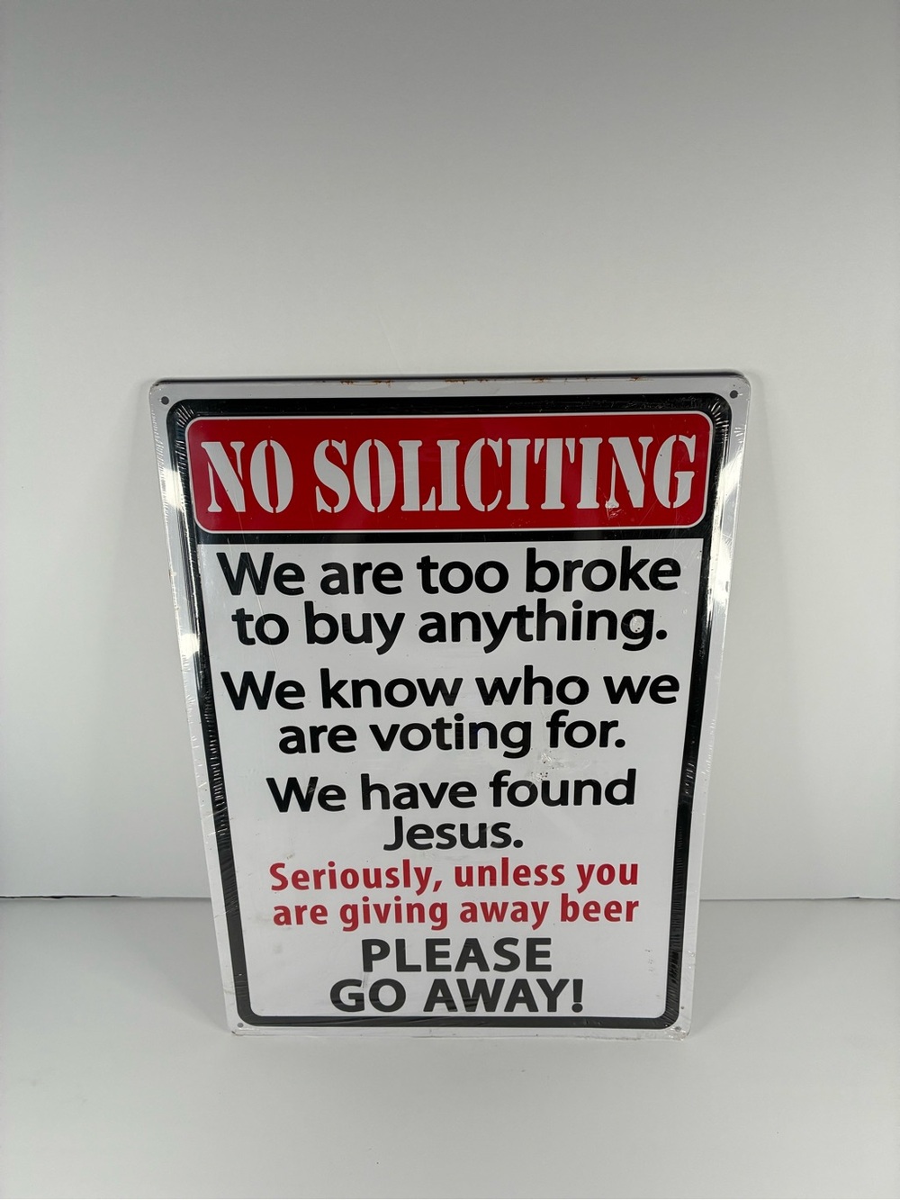 No Soliciting Metal Sign - Red, White, Black